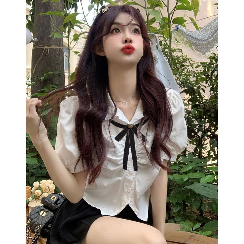 College Style Short-Sleeved White Shirt for Women, Summer Puff-Sleeve Shirt, Petite Chic Short Shirt, Jk Uniform Set College Style Short-Sleeved White Shirt for Women, Summer Puff-Sleeve Shirt, Petite Chic Short Shirt, Jk Uniform Set