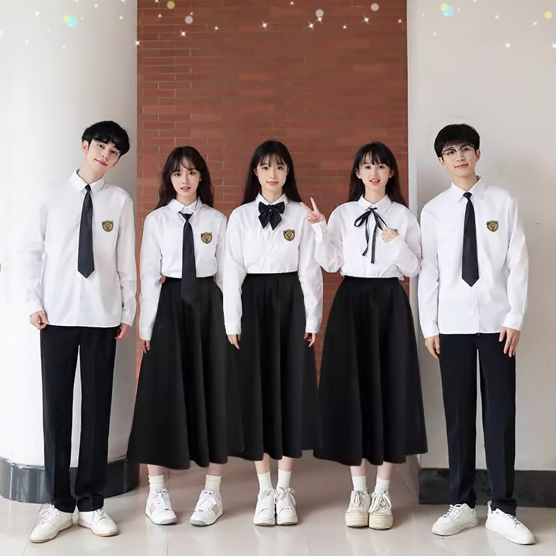 College-Style Graduation Uniform Set for Junior and Senior High School Students, White Shirt, Long Skirt, School Uniform, Recitation and Choir Group Performance Dress