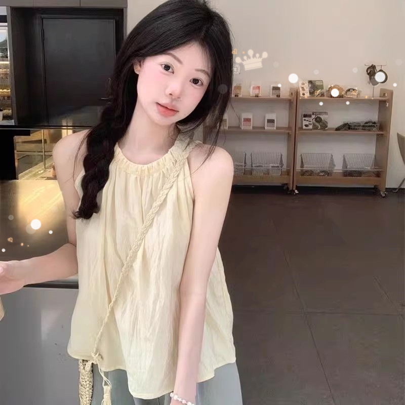Halter Neck Sleeveless Tank Top Women's Summer Design Top French Unique Chic Blouse Covers the Body and Makes You Look Slimmer Shirt