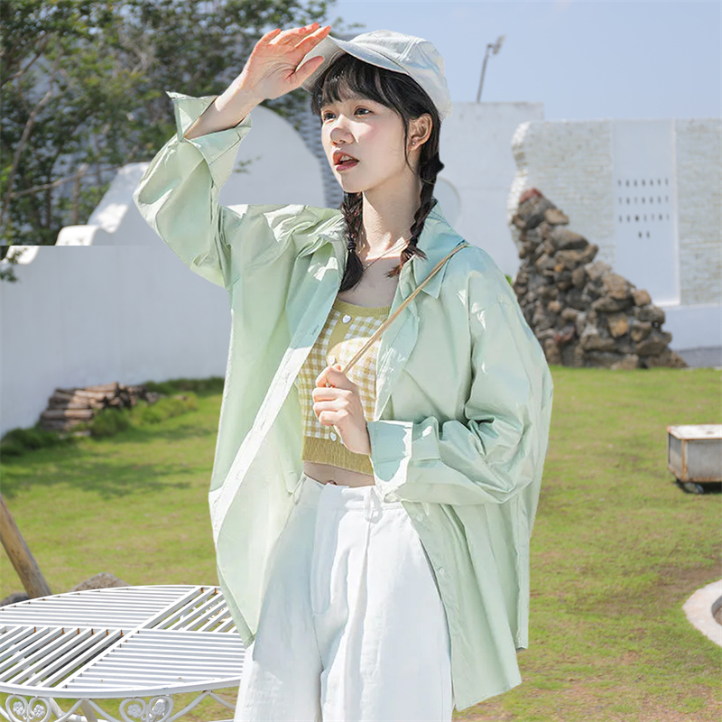 Fresh and Simple College-Style Shirt for Women, Summer Sun-Protective Shirt Jacket, 2026 New Design, Loose Long-Sleeved Top