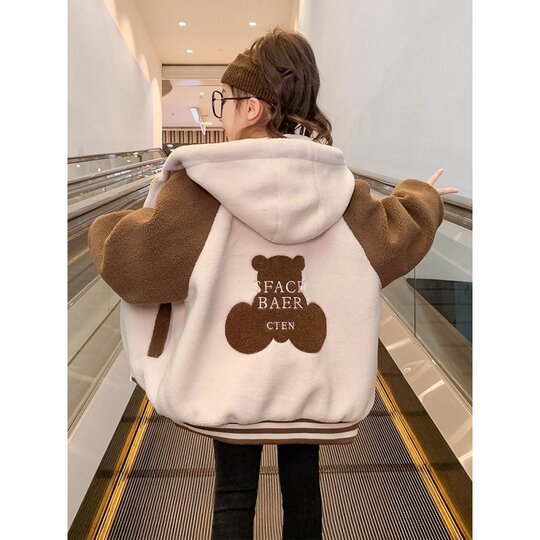 Mädchenmantel Herbst und Winter 2025 neue modische Kinderkleidung plus Samt- und verdickter Winter-Lammfleece-Pullover