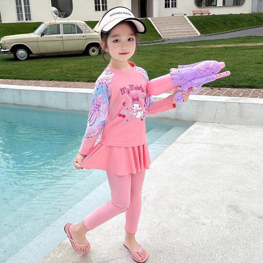 Stilvoller Sommer-Langarm-Schnelltrocknungs-Split-Badeanzug für Mädchen für Kinder 2025 neuer Baby-Sommer-Sonnenschutz-Trend