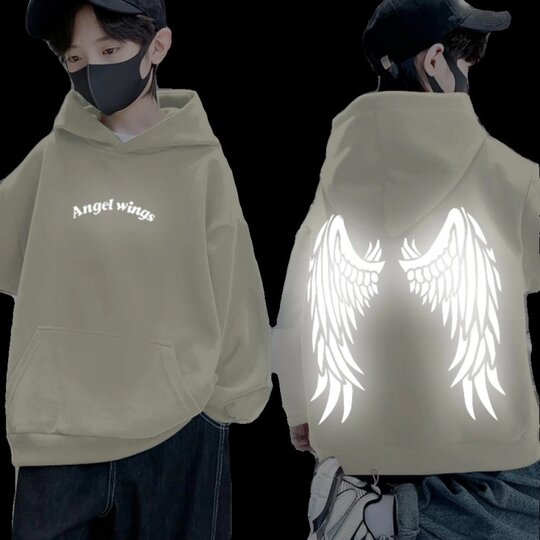 2025 Luminous Reflective Wings Sweatshirt Casual Hoodie Long Sleeve Boys' Fleece Thickened Sweatshirt Autumn and Winter Style