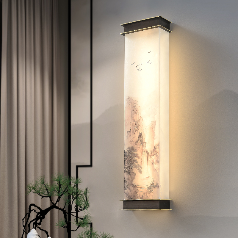 New Chinese-Style Wall Lamp, All-Copper Marble, Living Room Sofa Tv Background Wall Lamp, Elegant Villa Bedroom Bedside Lamp New Chinese-Style Wall Lamp, All-Copper Marble, Living Room Sofa Tv Background Wall Lamp, Elegant Villa Bedroom Bedside Lamp