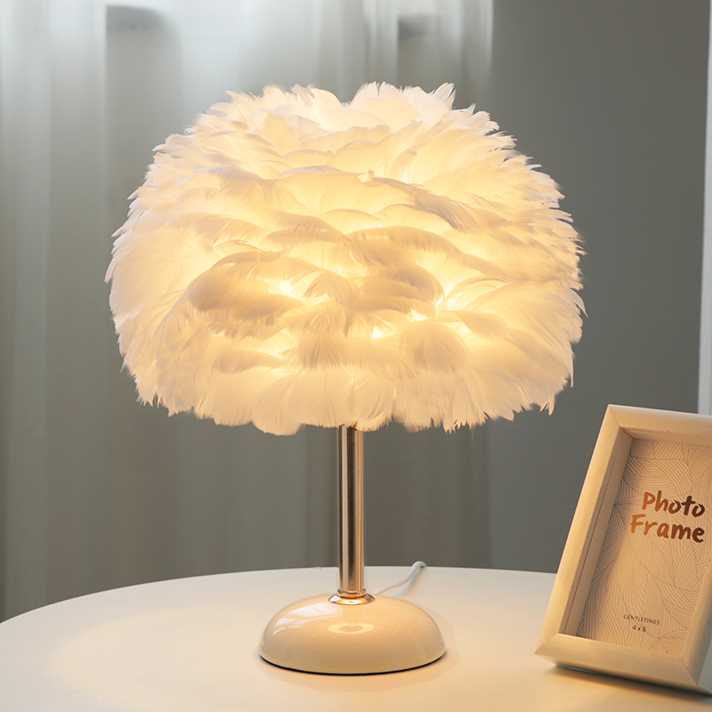 Ceramic feather table lamp girls bedroom desk lamp bed head lamp light extravagant high-end high-end sense decoration Romantic Cozy Gift-Taobao