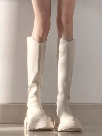 Guidi Fame White V-Cut Long Boots for Women 2025 New High Boots Autumn and Winter Thick-Soled Slimming Riding Boots