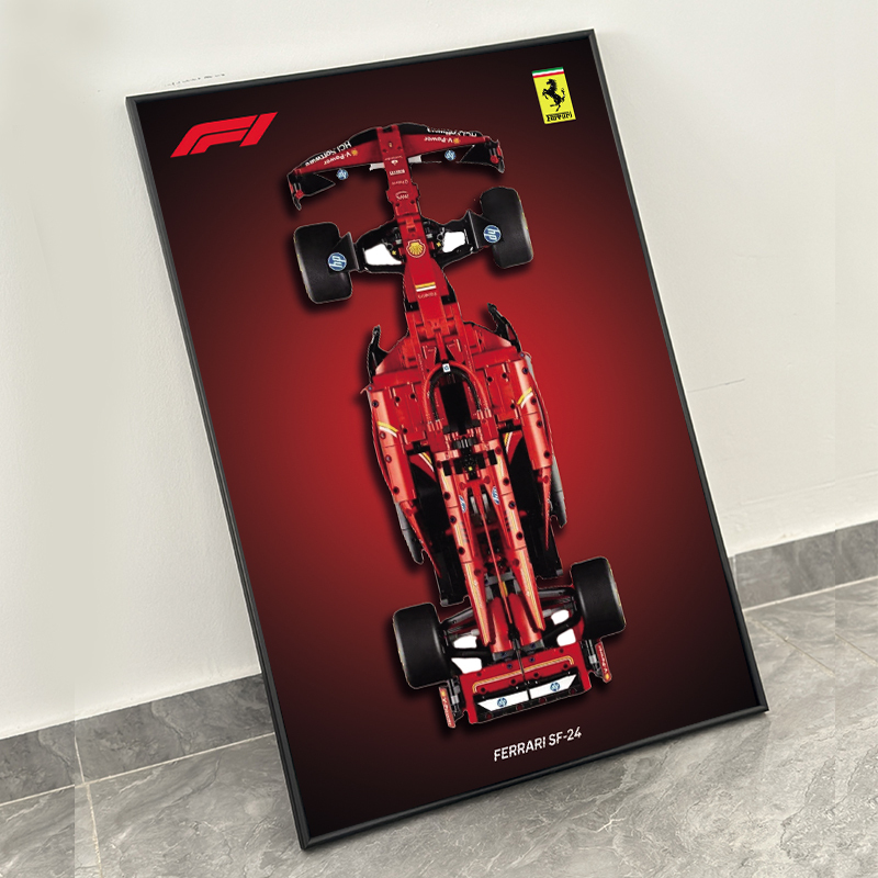 Display the Ferrari Sf24 Red Bull F1 Formula Racing 42207 Building Block Car 42206 on a Wall-Mounted Picture Frame Background Board Display the Ferrari Sf24 Red Bull F1 Formula Racing 42207 Building Block Car 42206 on a Wall-Mounted Picture Frame Background Board