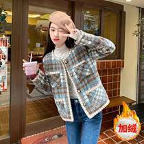 Girls little fragrance coat plus thickening short coat girls 2022 new menu and plate small fragrance