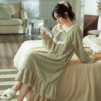 Lady Winter Sleeping Dress Winter Sweet and Lovely Leisure Han Flag Pajamas Lax Wear Coral Vavet