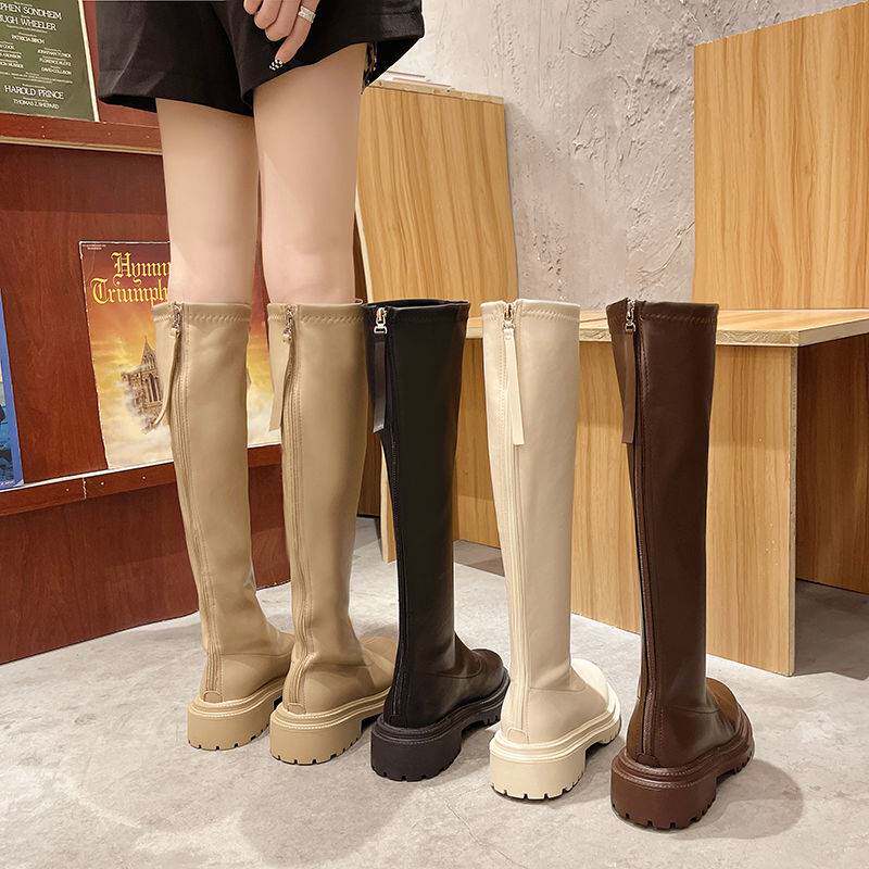 Female boots high quality elastic boots 2022 new spring and autumn fashion flat and single boots are slim high tube