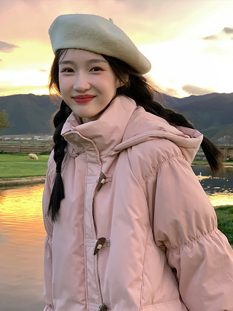 Sweet and buffalo HORN BUCKLE JACKET WOMAN AUTUMN WINTER NEW SMALL SUB PINK PLUS SUEDE THICKENED COTTON CLOTHING WARM DOWN CLOTHING TIDE-TAOBAO