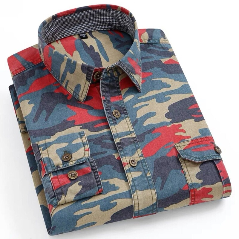 Paul 100% Pure Cotton Camouflage Shirt Men's Spring and Autumn New Long-Sleeved Workwear Trendy Military Outdoor Shirt Jacket