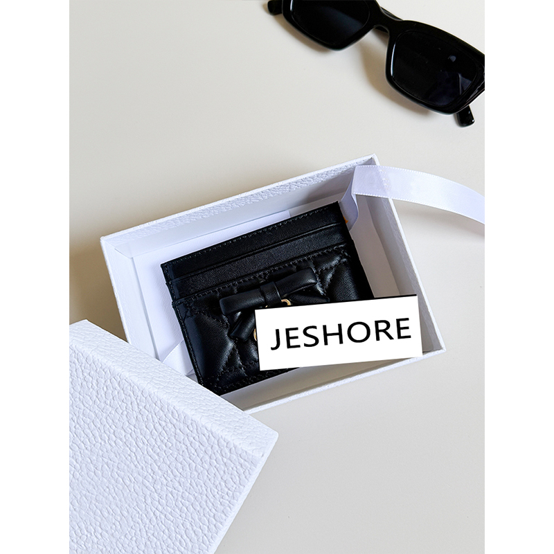 Jeshore Lady Freesia Bow Card Holder Women's Quilted Pattern Portable Multi-Card Slot Lightweight Card Case