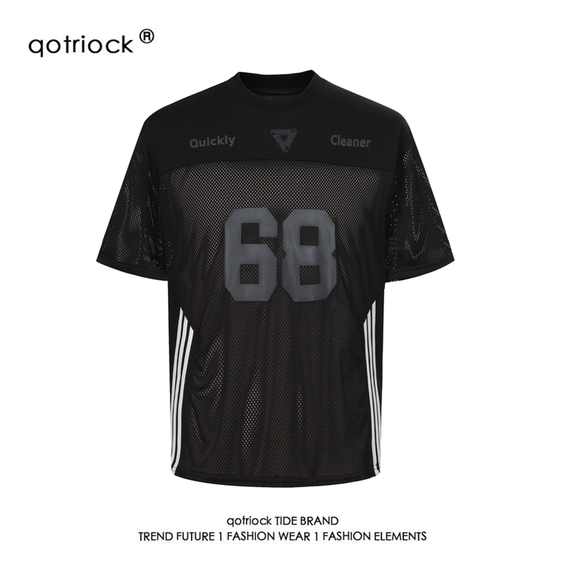 American-Style Three-Stripe Mesh Patchwork Sports T-Shirt for Men and Women, Summer Thin Basketball Fitness Quick-Drying Short-Sleeve Loose Half-Sleeve