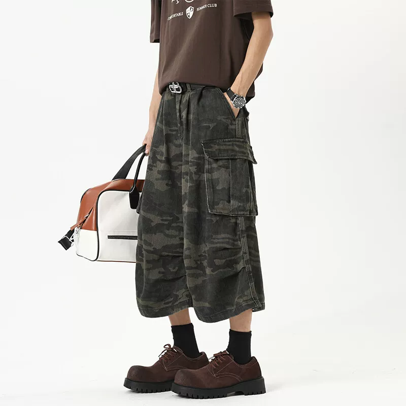 Мультал camouflage trousers for men and women, shorts, American style, oversize, loose straight fit