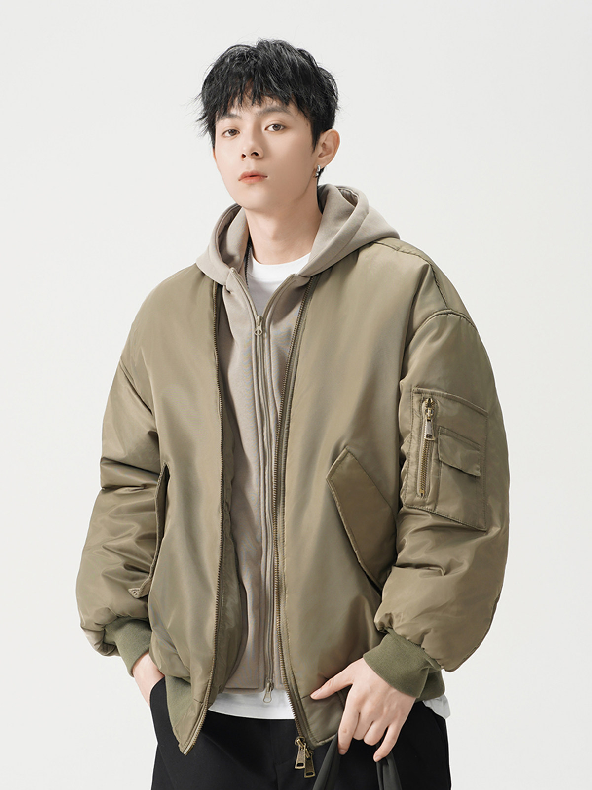 American High Street Style Faux Two-Piece Flight Jacket Cotton Coat for Men and Women, Winter Trendy Brand Design Cotton Clothing, Loose and Versatile Jacket