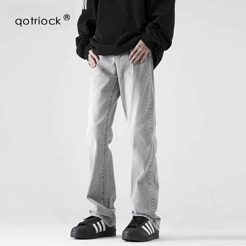 American-Style Washed Smoky Gray Stretch Jeans for Men and Women, Spring Loose Straight Casual Pants, Cleanfit Flared Pants