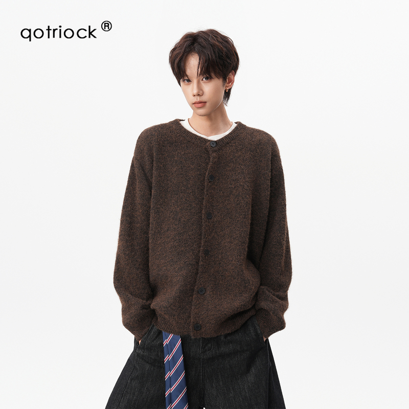 Melard Lazy Style Knitted Button Cardigan Sweater for Men, Autumn Trendy Brand Retro Solid Color Plush Couple's Jacket Melard Lazy Style Knitted Button Cardigan Sweater for Men, Autumn Trendy Brand Retro Solid Color Plush Couple's Jacket