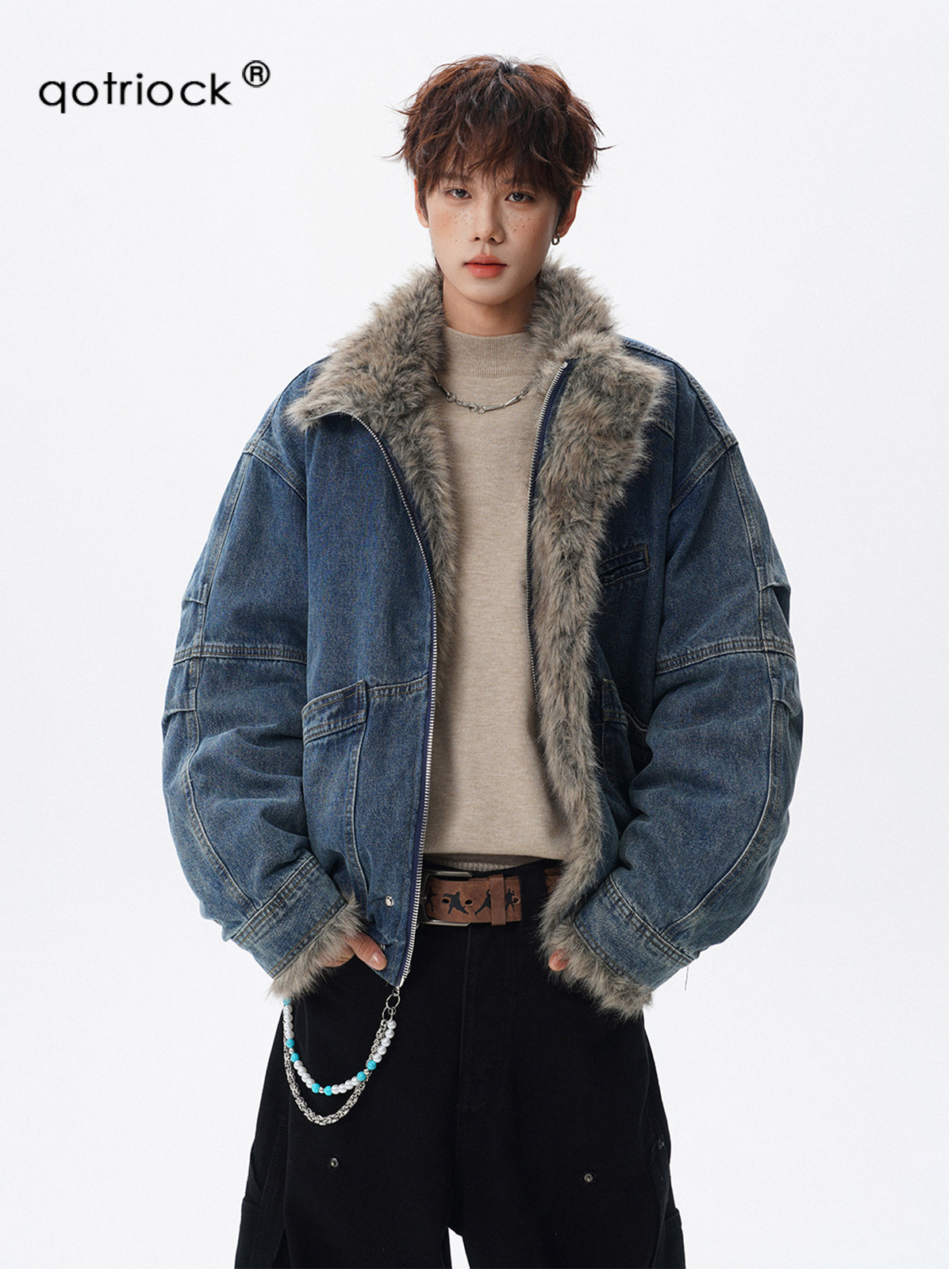 American Retro Washed Denim Cotton Jacket for Men, Winter Design, Thickened and Warm Pilot Jacket