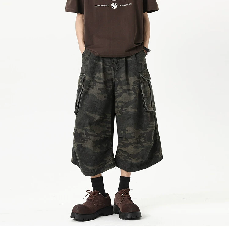 Мультал camouflage trousers for men and women, shorts, American style, oversize, loose straight fit