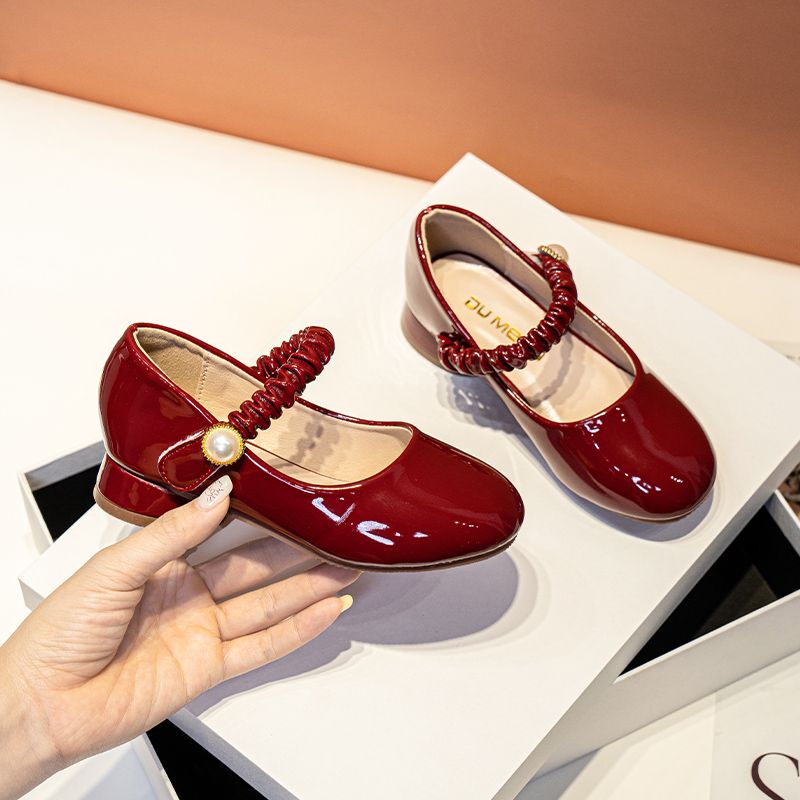 Princess Shoes Girls' High Heels 2026 Spring and Autumn Girls' Soft-Soled Red Leather Shoes Dress Performance Catwalk Children's Flats