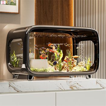 Fish Tank for Living Room 2025 New Model with Lid, Transparent Large New-Style Ornament, Landscaping Decoration, Ecological Aquarium, Goldfish Tank