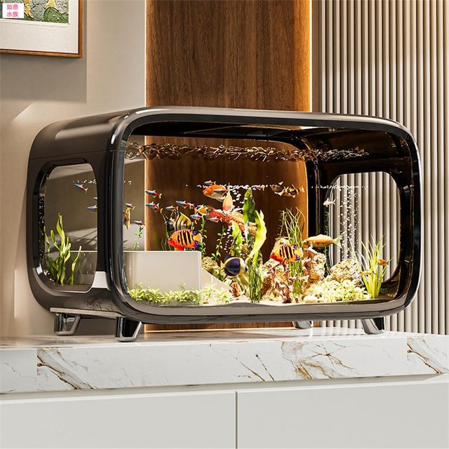 Fish tank living room 2025 new model with cover transparent large new ornaments landscaping decoration ecological aquarium goldfish tank
