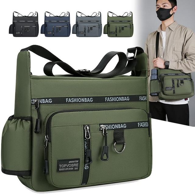 Large-capacity men's bag, shoulder crossbody bag, wear-resistant multi-pocket repair tool bag, men's business cross bag, can hold water cup