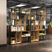 Light luxury goods lattice rack office partition frame landing multi-layer bookshelf living room solid wood screen iron storage rack