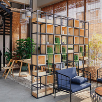 American industrial wind office solid wood partition shelf floor multi-layer bookshelf living room solid wood iron storage rack