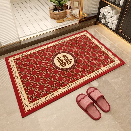 Leichte, luxuriöse rote Bodenmatte für Badezimmer, Duschraum, Tür, saugfähig, rutschfest, Kieselalgenschlamm, abwischbar, nicht waschbar, Fußmatte, Fußmatte
