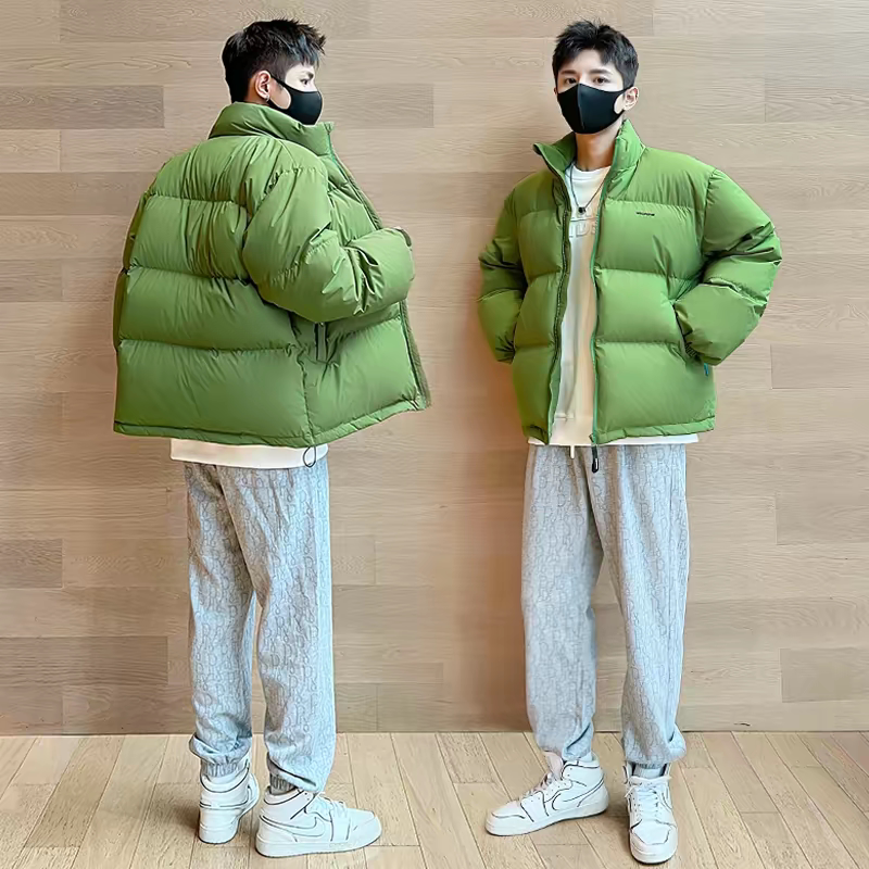 Green Short down Jacket for Women, 2026 New Style, Loose Fit, Stand Collar, Couple's Winter Coat, Puffer Jacket