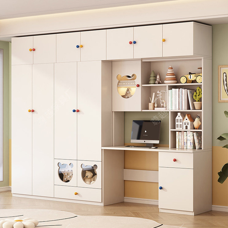 Solid Wood Desk with Integrated Wardrobe, Children's Room Computer Desk with Bookcase, Home Bedroom Study Desk with Bookshelf Solid Wood Desk with Integrated Wardrobe, Children's Room Computer Desk with Bookcase, Home Bedroom Study Desk with Bookshelf
