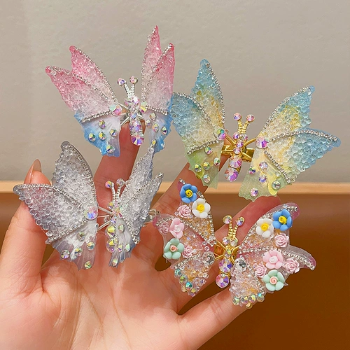 Непостоящая бабочка для волос Clip Детский супер бессмертный буровой карт 2024 Новая маленькая девочка Сторона