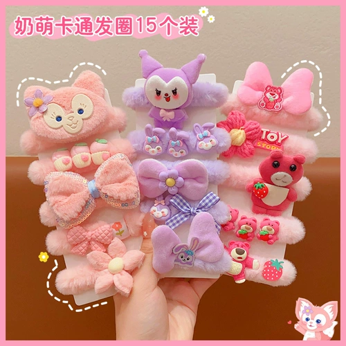 Демисезонный хвостик, детский милый аксессуар для волос, резинка для волос, в цветочек, с медвежатами