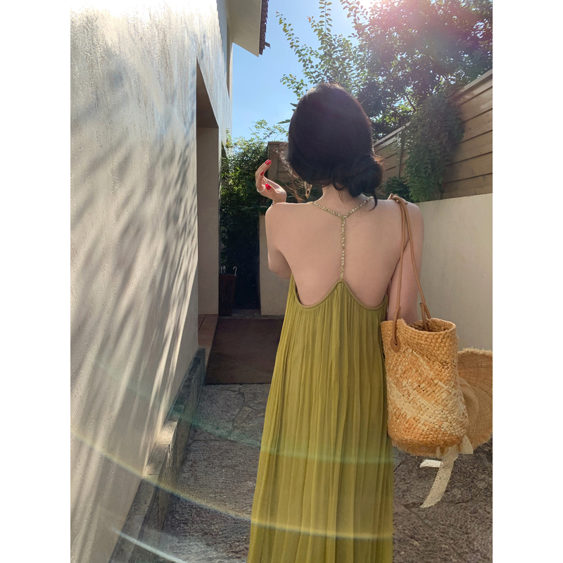 Fonyonse Fairyland Vacation Long Camisole Dress for Women Summer V-Neck Slimming Backless Sleeveless Dress Fonyonse Fairyland Vacation Long Camisole Dress for Women Summer V-Neck Slimming Backless Sleeveless Dress