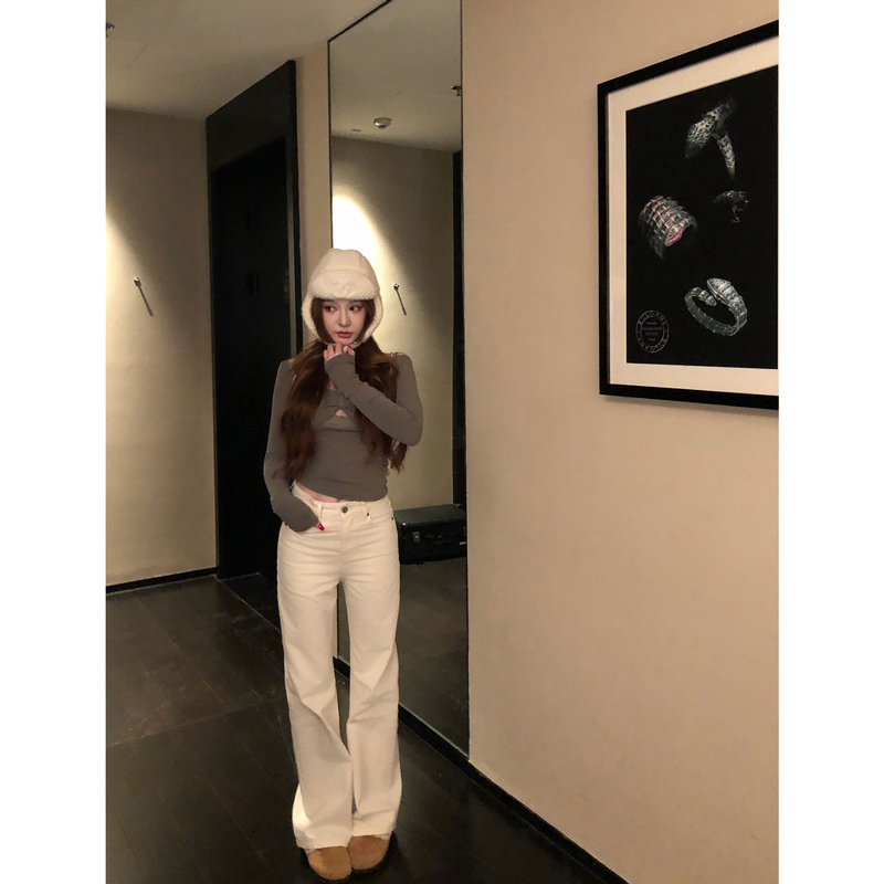 Nancyfairynancy's Flagship Store, White High-Waisted Jeans for Women, Spring Loose Straight-Leg Wide-Leg Pants