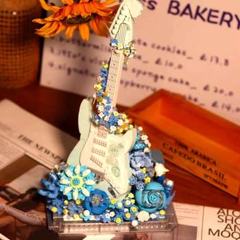 Guitar Building Blocks Bouquet Small Particles Girl Series Adult Version Musical Instrument Assembly Toy Birthday Gift Violin