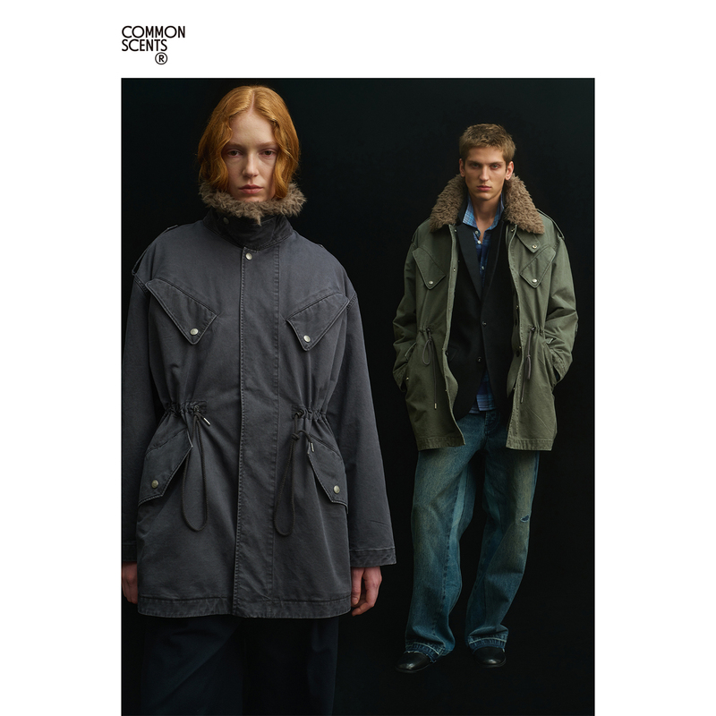 Common Scents Fur Collar'Parka' Detachable Liner All-Cotton Washed Parka Windbreaker Two-Piece Set