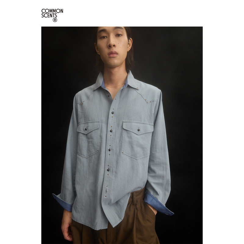 Common Scents「Western Shirt」Cotton and Linen Blend 175g/ ㎡ Workwear Rivet Circle Buckle Shirt