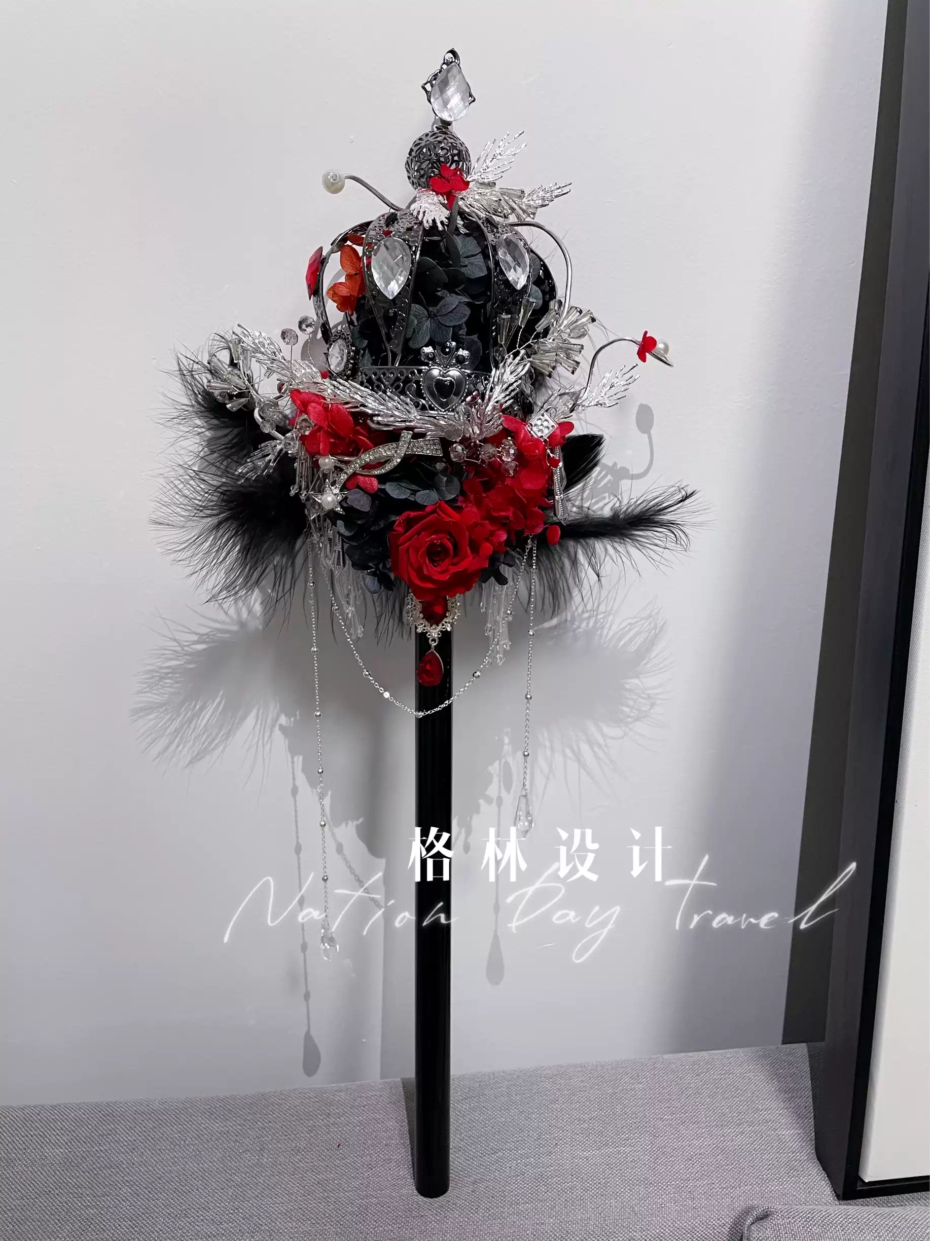 暗黑风】新娘权杖婚礼手捧花重工高级小众黑色玫瑰权, image size:1834x2448