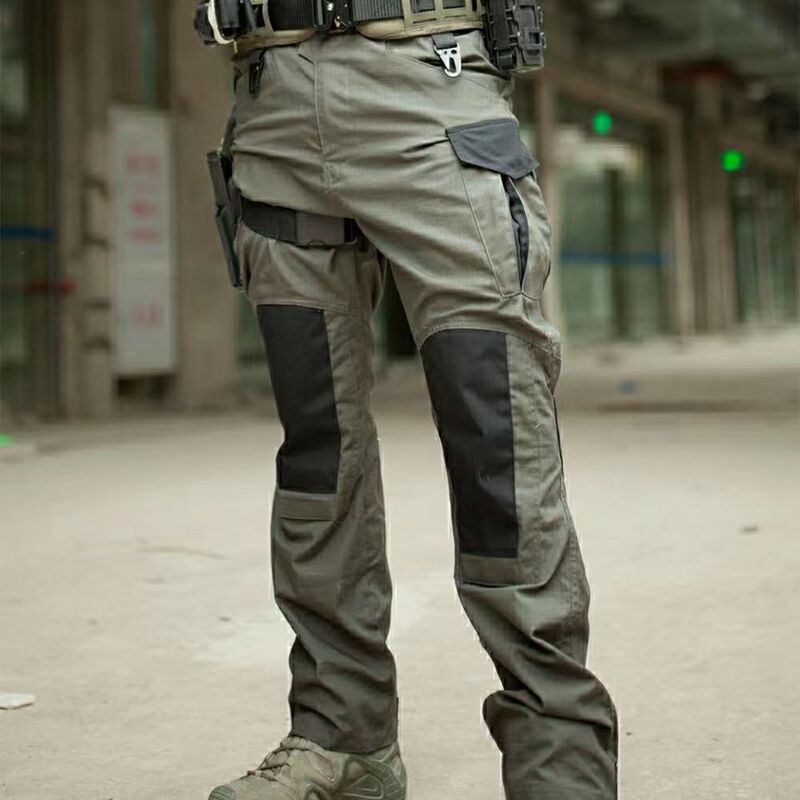 Black and Gray Industrial High-Waisted Tactical Pants, Urban Commuting Training Pants, Waterproof and Wear-Resistant Workwear Trousers