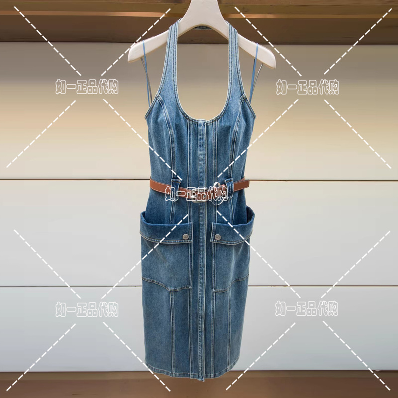 Jr Counter Genuine Product 2026 Summer New Style Sleeveless Halter Neck Waist-Cinching Belt Style Slimming Denim Dress Xsj3L03D