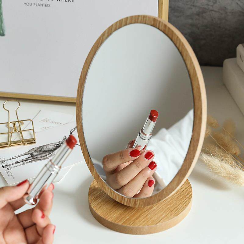 Large number of wooden desktop Makeup Mirror Female Dresser students Desktop Mirror Dorm Room Girl Portable folding is livable 