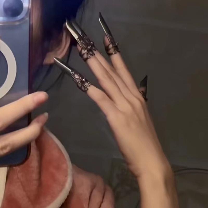 Chinese-Style Accessories, Ancient Style Finger Rings with Adjustable Openings, Wrap-Around Line Design, Nail Protection Set, Nail Rings