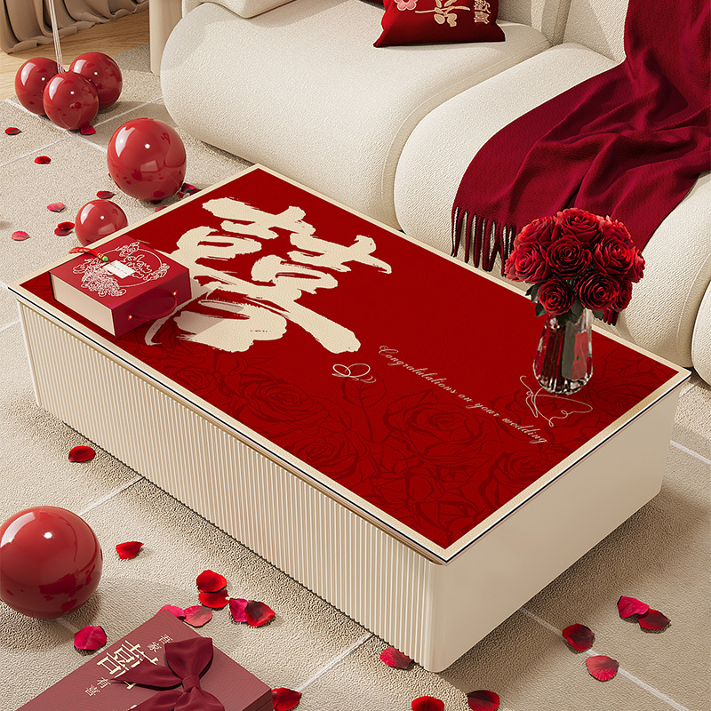 Wedding Coffee Table Mat Red Festive Wedding Room Decoration Waterproof Oil-Proof Heat-Resistant Pvc No-Wash Table Mat Wedding Coffee Table Mat Red Festive Wedding Room Decoration Waterproof Oil-Proof Heat-Resistant Pvc No-Wash Table Mat