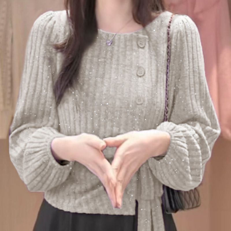 Brushed Warm French-Style Round Neck, Mature and Stylish, Asymmetrical Bottoming Shirt with Tie, Long-Sleeved Shirt, New Autumn and Winter Tops for Women Brushed Warm French-Style Round Neck, Mature and Stylish, Asymmetrical Bottoming Shirt with Tie, Long-Sleeved Shirt, New Autumn and Winter Tops for Women
