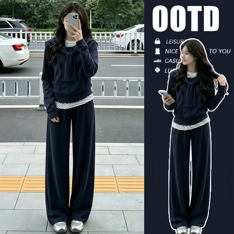 Maternity Wear Autumn Set Korean Style Fake Two-Piece Top + Wide-Leg Pants Two-Piece Set Stylish Maternity Set for Autumn and Winter Maternity Wear Autumn Set Korean Style Fake Two-Piece Top + Wide-Leg Pants Two-Piece Set Stylish Maternity Set for Autumn and Winter