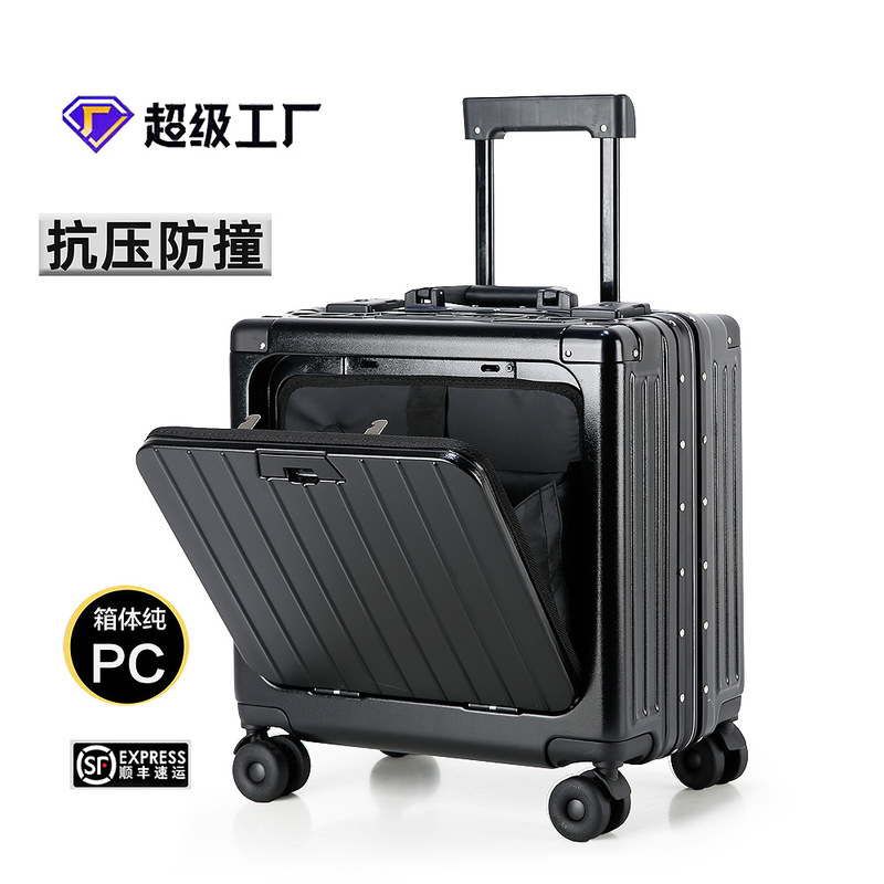 Aluminum Frame Suitcase for Women, Cross-Border Travel, 20inch Inch Password Lock Suitcase, Front Opening Carry-On Suitcase, 18inch Inch Travel Suitcase, Carbon Fiber Trolley Suitcase