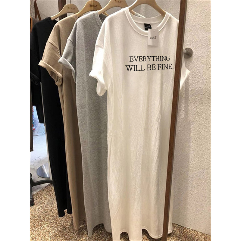 White Loose-Fitting Pure Cotton Short-Sleeve Long T-Shirt Dress for Women, Plus-Size Skirt That Covers the Belly and Makes You Look Slimmer, Large Size Slit Long Dress White Loose-Fitting Pure Cotton Short-Sleeve Long T-Shirt Dress for Women, Plus-Size Skirt That Covers the Belly and Makes You Look Slimmer, Large Size Slit Long Dress